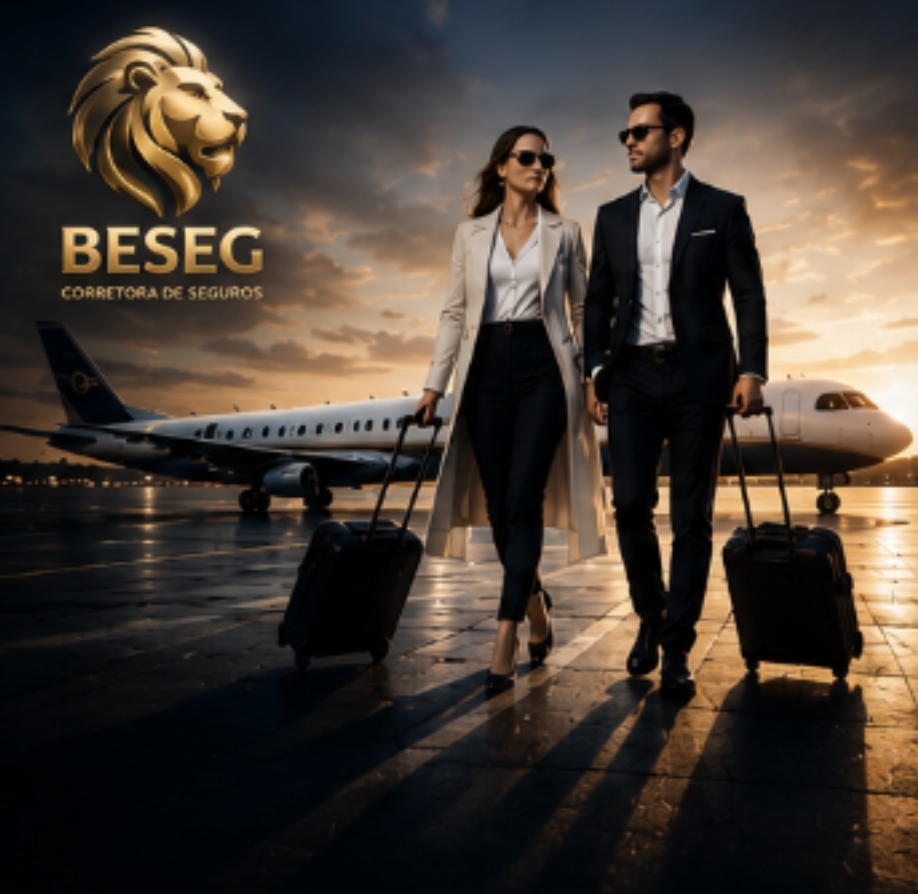 Casal em aeroporto representando seguro viagem